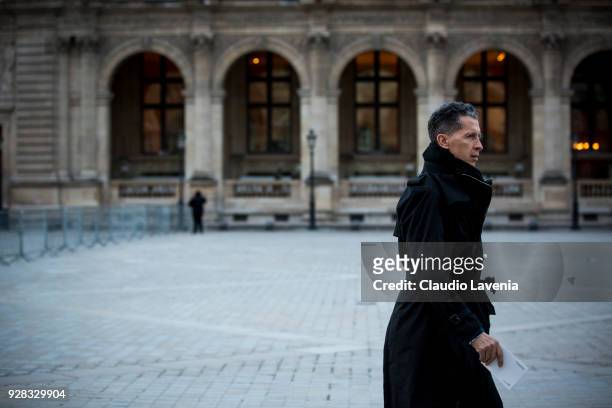 Stefano Tonchi, is seen in the streets of Paris before the Louis Vuitton show during Paris Fashion Week Womenswear Fall/Winter 2018/2019 on March 6,...