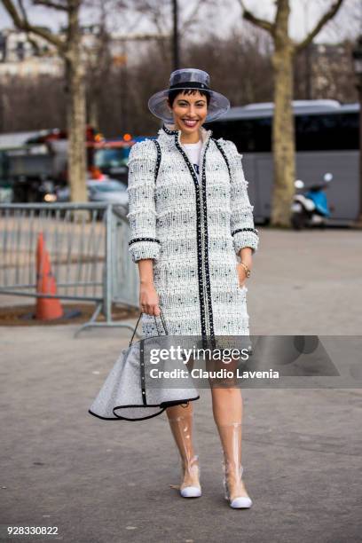 Chrisa Pappas is seen in the streets of Paris before the Chanel show during Paris Fashion Week Womenswear Fall/Winter 2018/2019 on March 6, 2018 in...