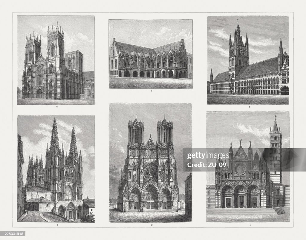 Gothic arcitecture (13th and 14th century), wood engravings, published 1897