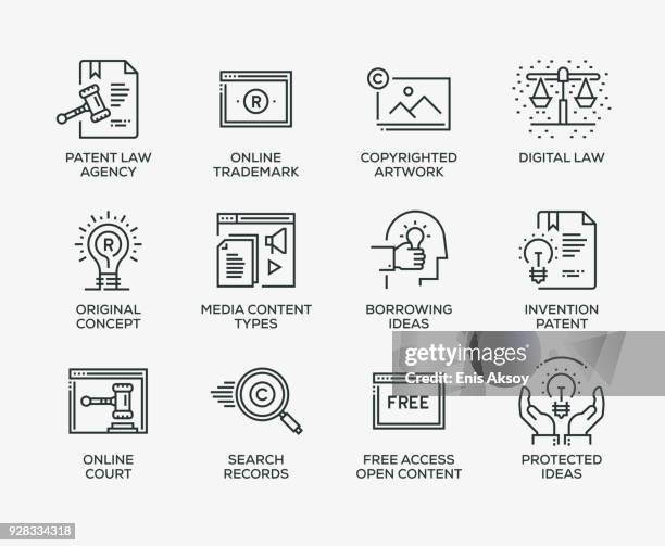 stockillustraties, clipart, cartoons en iconen met digitale wet icon set - line serie - intellectueel eigendom