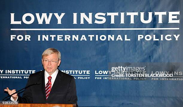 Australian Prime Minister Kevin Rudd addresses the Lowy Institute in Sydney on November 6, 2009. Rudd talked about climate change and the upcoming...