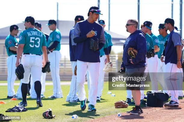 Hisashi Iwakuma of the Seattle Mariners is seen during spring training on March 6, 2018 in Peoria, Arizona.