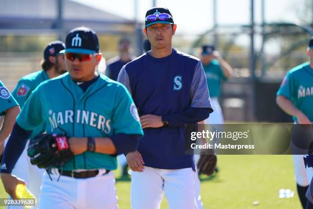 Hisashi Iwakuma of the Seattle Mariners is seen during spring training on March 6, 2018 in Peoria, Arizona.