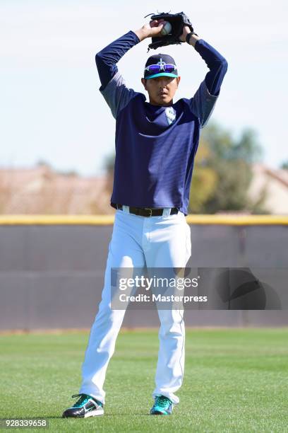 Hisashi Iwakuma of the Seattle Mariners in action during spring training on March 6, 2018 in Peoria, Arizona.