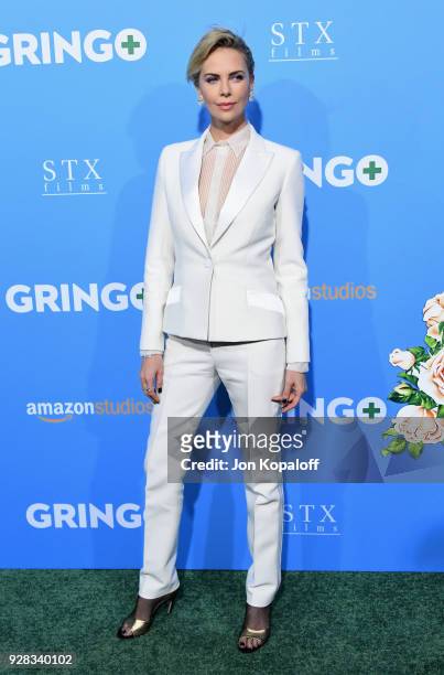 Producer Charlize Theron attends the world premiere of 'Gringo' from Amazon Studios and STX Films at Regal LA Live Stadium 14 on March 6, 2018 in Los...