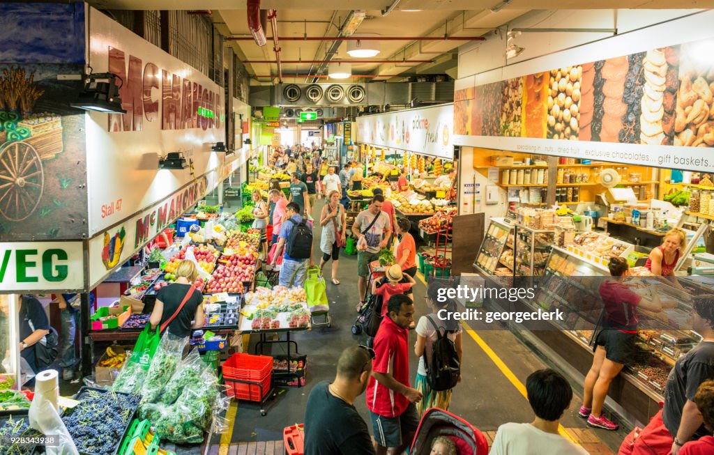 Market stalls selling produce in Adelaide's Central Market