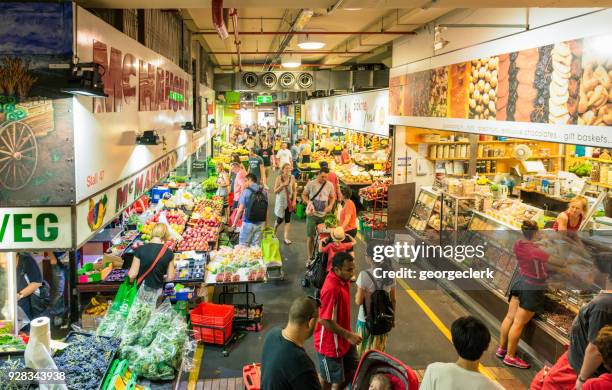 market stalls selling produce in adelaide's central market - adelaide city stock pictures, royalty-free photos & images