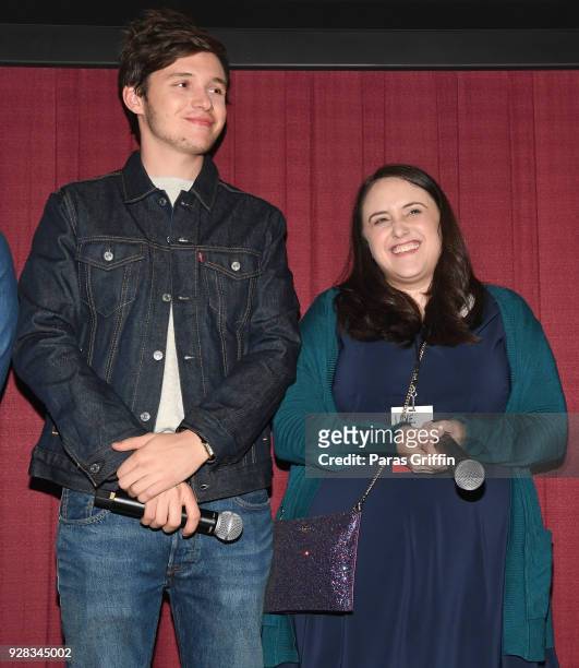Actor Nick Robinson and author Becky Albertalli attend "Love, Simon" Atlanta Fan Screening and Q&A at Regal Atlantic Station on March 6, 2018 in...