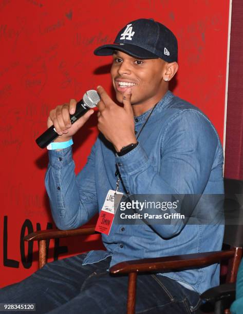 Actor Terayle Hill speaks onstage at "Love, Simon" Atlanta Fan Screening and Q&A at Regal Atlantic Station on March 6, 2018 in Atlanta, Georgia.