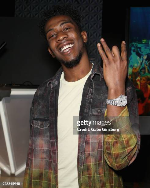 Rapper Desiigner attends the unveiling of a Steve Aoki wax figure at Madame Tussauds Las Vegas at The Venetian on March 6, 2018 in Las Vegas, Nevada.