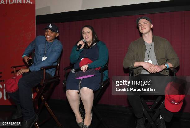 Terayle Hill, Becky Albertalli, and Drew Starkey onstage at "Love, Simon" Atlanta Fan Screening and Q&A at Regal Atlantic Station on March 6, 2018 in...