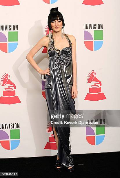 Cucu Diamantes poses in the press room during the 10th annual Latin GRAMMY Awards held at Mandalay Bay Events Center on November 5, 2009 in Las...