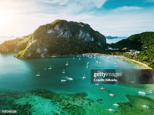 aerial view of el nido,  palawan island philippines - el nido stock pictures, royalty-free photos & images