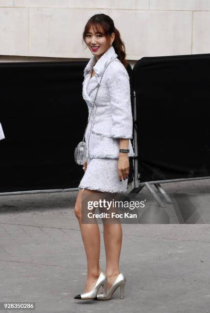 Park Shin Hye attends the Chanel show as part of the Paris Fashion Week Womenswear Fall/Winter 2018/2019 at Le Grand Palais on March 6, 2018 in...