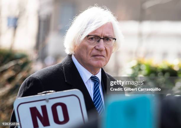 Attorney Thomas Mesereau is seen leaving the Montgomery County Courthouse after Bill Cosby's retrial hearing on March 6, 2018 in Norristown,...