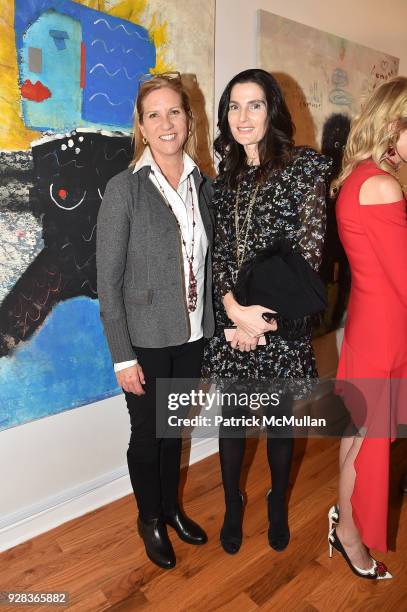 Karen Glover and Jennifer Creel attend the Ati Sedgwick Private Preview at The VFGI Townhouse Gallery on March 6, 2018 in New York City.