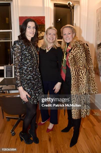 Jennifer Creel, Ati Sedgwick and Muffie Potter Aston attend the Ati Sedgwick Private Preview at The VFGI Townhouse Gallery on March 6, 2018 in New...