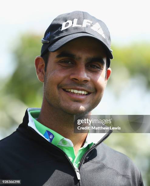 Shubhankar Sharma of India looks on during a practice round ahead of the Hero Indian Open at Dlf Golf and Country Club on March 7, 2018 in New Delhi,...