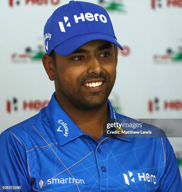 Anirban Lahiri of India pictured during a press conference ahead of the Hero Indian Open at Dlf Golf and Country Club on March 7, 2018 in New Delhi,...