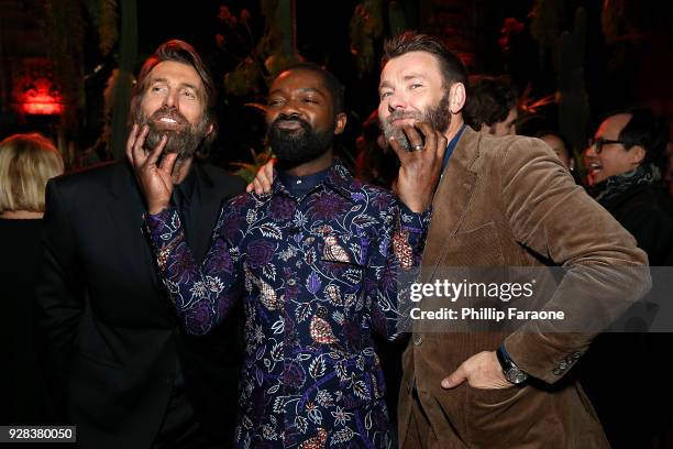 Actors Sharlto Copley, David Oyelowo, and Joel Edgerton attend the premiere of Amazon Studios and STX Films' "Gringo" After Party on March 6, 2018 in...