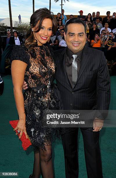 Singer Gilberto Santa Rosa and wife arrive at the 10th annual Latin GRAMMY Awards held at Mandalay Bay Events Center on November 5, 2009 in Las...