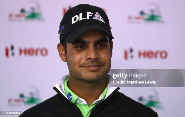 Shubhankar Sharma of India pictured during a press conference during a practice round ahead of the Hero Indian Open at Dlf Golf and Country Club on...