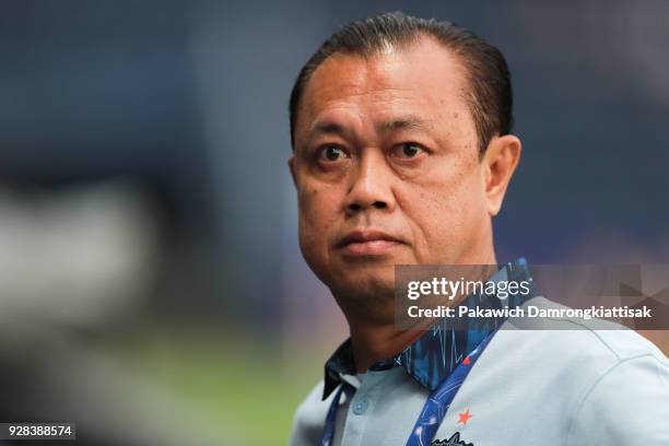 Newin Chidchob, Buriram United's president, in action during the AFC Champions League Group G match between Buriram United Football Club and Cerezo...