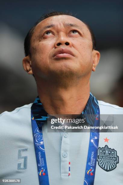 Newin Chidchob, Buriram United's president, in action during the AFC Champions League Group G match between Buriram United Football Club and Cerezo...