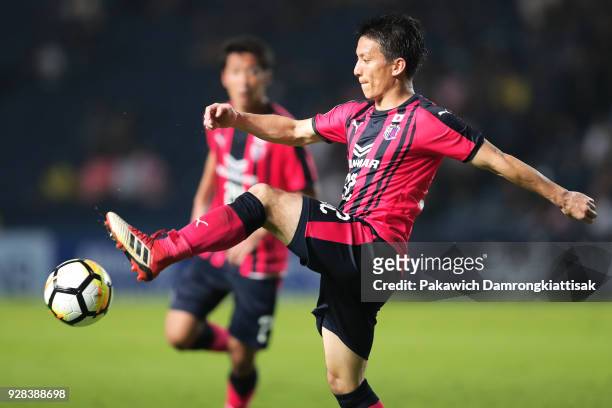 Atomu Tanaka of Cerezo Osaka tries to control the ball during the AFC Champions League Group G match between Buriram United Football Club and Cerezo...
