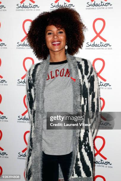 Presenter Sophie Ducasse aka Tiga attends "Sidaction 2018" Launch at Musee du Quai Branly on March 5, 2018 in Paris, France.