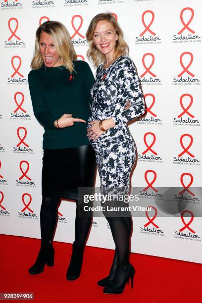 Presenters Agathe Lecaron and Maya Lauque attend "Sidaction 2018" Launch at Musee du Quai Branly on March 5, 2018 in Paris, France.