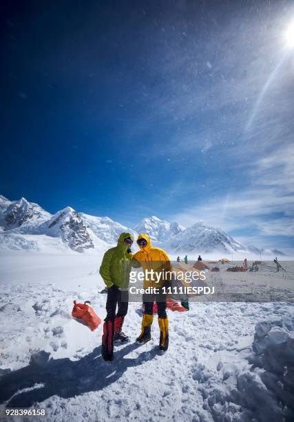 mountaineers in camp 01 on denali. - 1111iespdj stock pictures, royalty-free photos & images