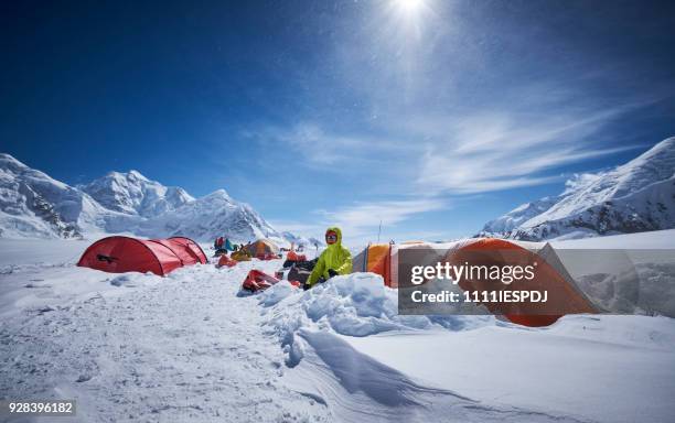 mountaineer in camp 01 on denali. - 1111iespdj stock pictures, royalty-free photos & images