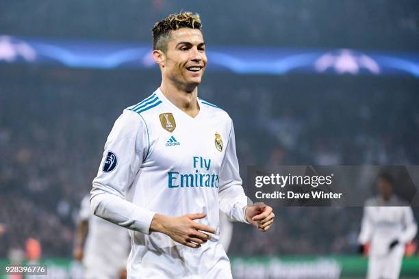 Cristiano Ronaldo of Real Madrid during the UEFA Champions League Round of 16 Second Leg match between Paris Saint Germain and Real Madrid at Parc...