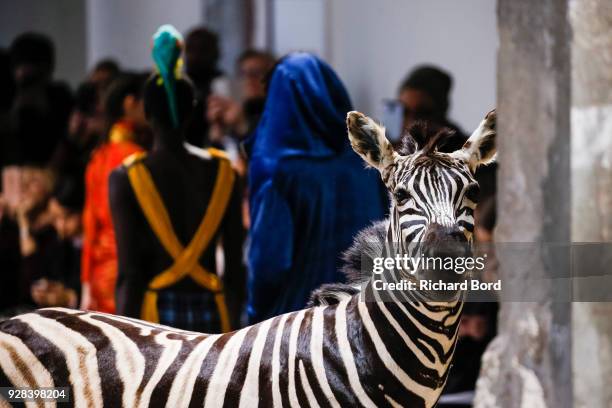 Models walk the runway during the Junko Shimada show as part of the Paris Fashion Week Womenswear Fall/Winter 2018/2019 on March 6, 2018 in Paris,...