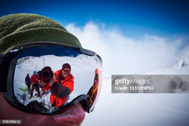 mountaineers make a selfie through a ski goggles on denali - 1111iespdj stock pictures, royalty-free photos & images