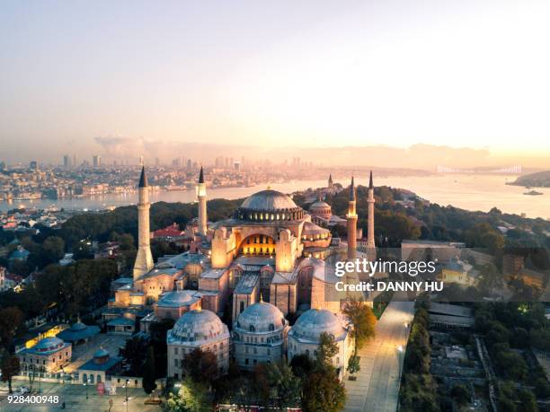hagia sophia at morning twilight - historical istanbul stockfoto's en -beelden