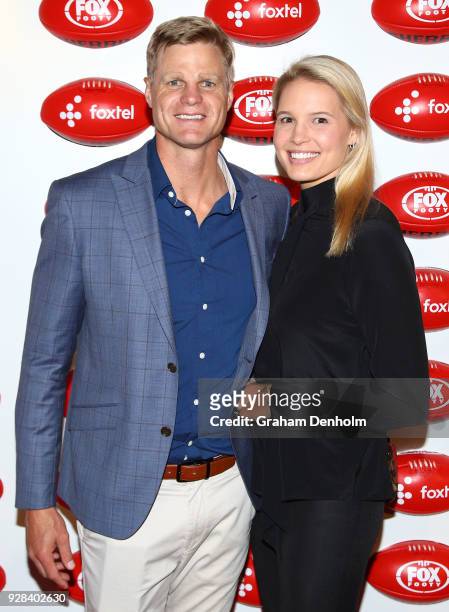 Nick Riewoldt and Catherine Riewoldt pose during the 2018 FOX FOOTY AFL Season Launch on March 7, 2018 in Melbourne, Australia.