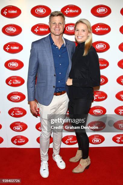 Nick Riewoldt and Catherine Riewoldt pose during the 2018 FOX FOOTY AFL Season Launch on March 7, 2018 in Melbourne, Australia.