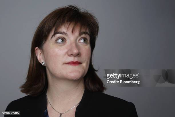 Nicky Morgan, U.K. Treasury committee chair and Conservative Party lawmaker, poses for a photograph following a Bloomberg Television interview in...