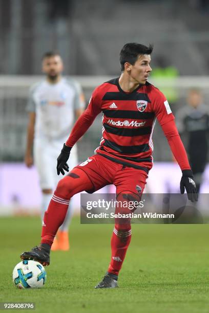 Alfredo Morales of Ingolstadt plays the ball during the Second Bundesliga match between FC Ingolstadt 04 and VfL Bochum 1848 at Audi Sportpark on...