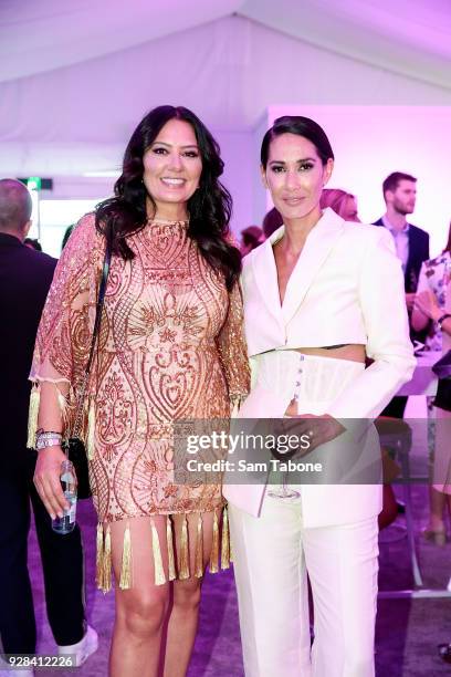 Lydia Schiavello and Lindy Klim arrives ahead of the VAMFF 2018 Runway 3 presented by Harper's BAZAAR on March 7, 2018 in Melbourne, Australia.