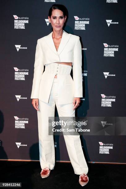 Lindy Klim arrives ahead of the VAMFF 2018 Runway 3 presented by Harper's BAZAAR on March 7, 2018 in Melbourne, Australia.