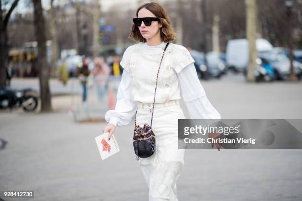 Candela Novembre is seen outside Chanel during Paris Fashion Week Womenswear Fall/Winter 2018/2019 on March 6, 2018 in Paris, France.