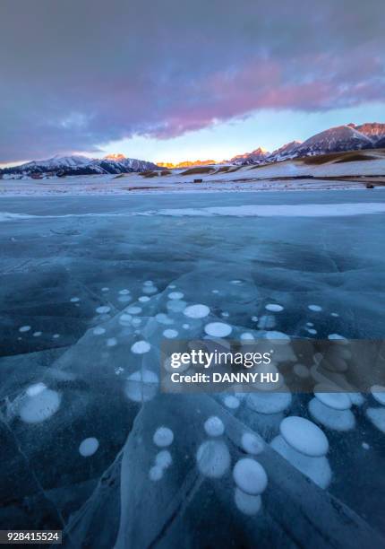 ice bubbles in sayram lake in xinjiang province ,china - eisberg eisgebilde stock-fotos und bilder