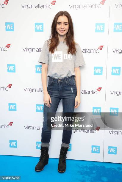 Lily Collins attends 'We Day UK' at Wembley Arena on March 7, 2018 in London, England.