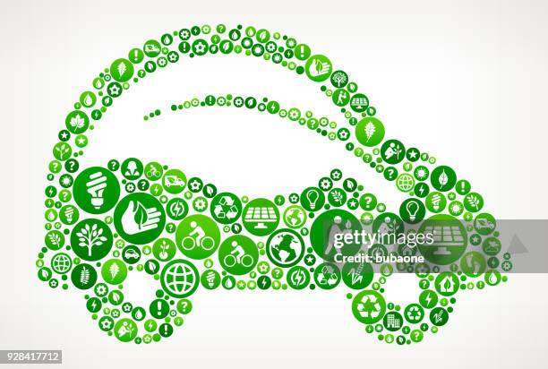 stockillustraties, clipart, cartoons en iconen met auto- en blad natuur- en milieubehoud pictogram patroon - alternatieve brandstofvoertuig