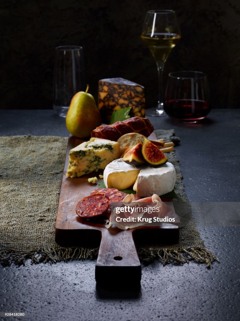 Charcuterie Board with Cheese, Meat and Fruits