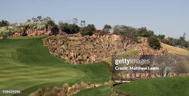 General view of the 17th hole during a practice round ahead of the Hero Indian Open at Dlf Golf and Country Club on March 7, 2018 in New Delhi, India.