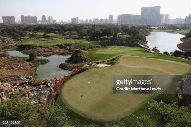 General view of the 17th hole during a practice round ahead of the Hero Indian Open at Dlf Golf and Country Club on March 7, 2018 in New Delhi, India.